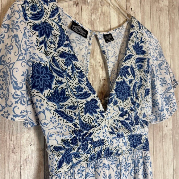 Angie Boho Blue Floral Maxi Shorts Smocked Romper Small - Picture 4 of 11